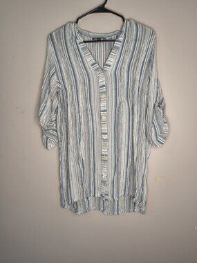 Club Z Collection Women's Shirt 1X Button Up Tunic Blouse Top 3/4 Sleeveles